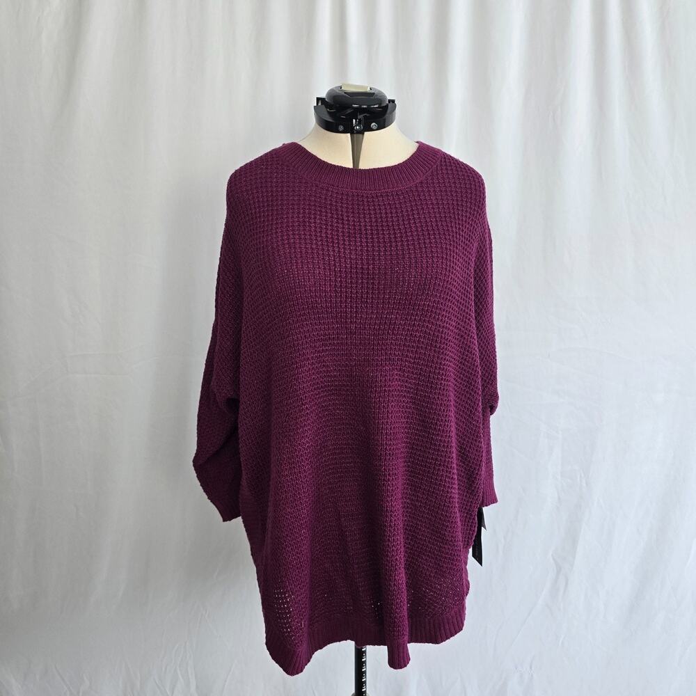 Black Tape Waffle Knit Sweater Women's 2X Purple Arch Hem Long Sleeve NWT